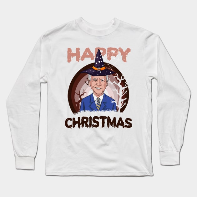 Funny Joe Biden Rainbow Halloween Happy Christmas Witch Hat Anti Biden Long Sleeve T-Shirt by wonderws
